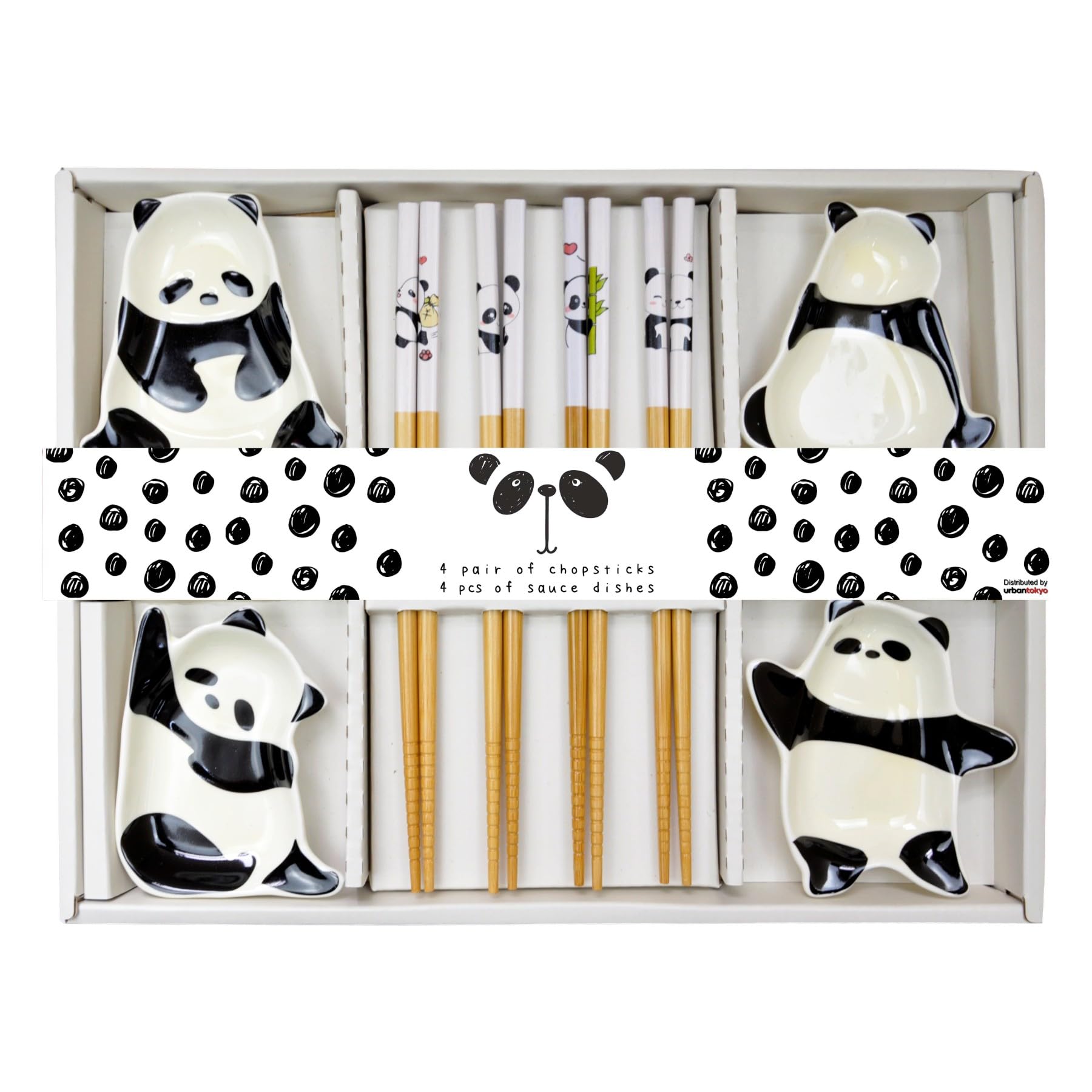 Amazon.com | Urban Tokyo Panda Sauce Dish Set with Chopsticks, 4
